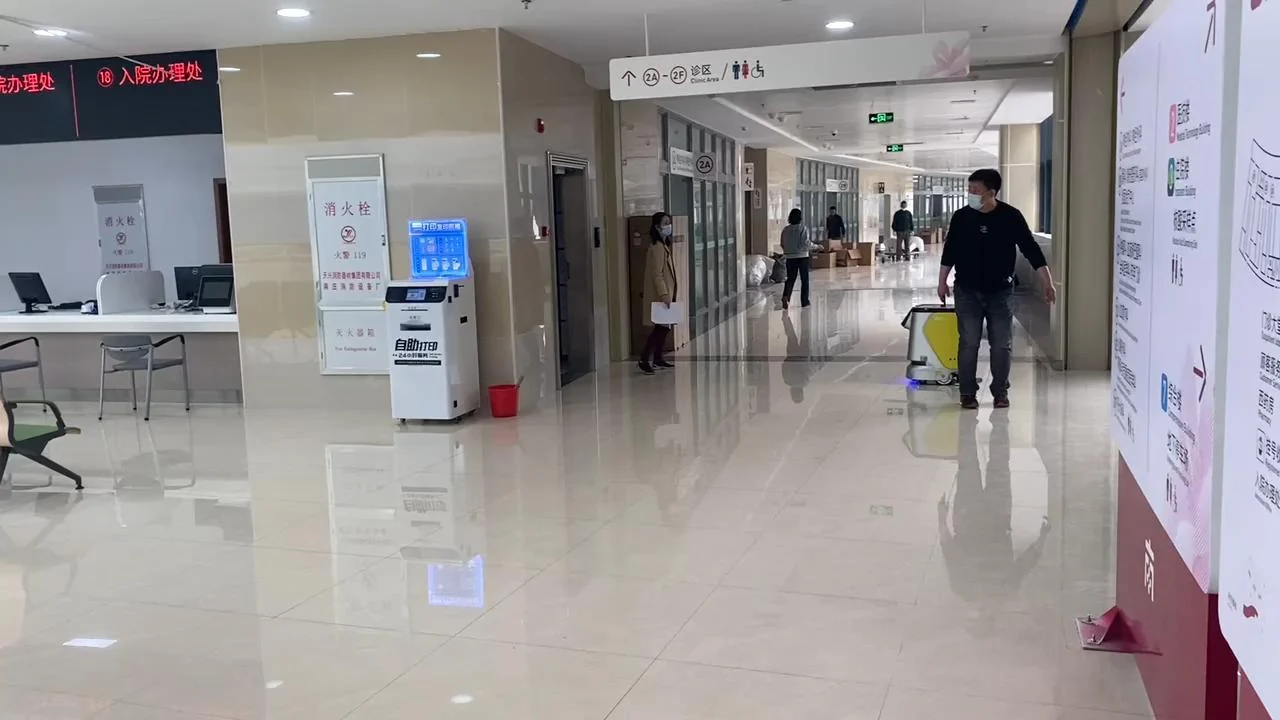 Robot operating in a hospital corridor
